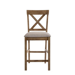 Contemporary Counter Height Chairs Set of 2 Upholstered Seat X-Back Classic Oak Finish Wooden Dining Furniture