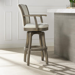 Apollo 31i" Swivel Bar Stool with Armrests, Natural White Linen