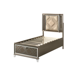 Fable Synthetic leather & Dark Champagne Finish Full Bed W/Led & Storage