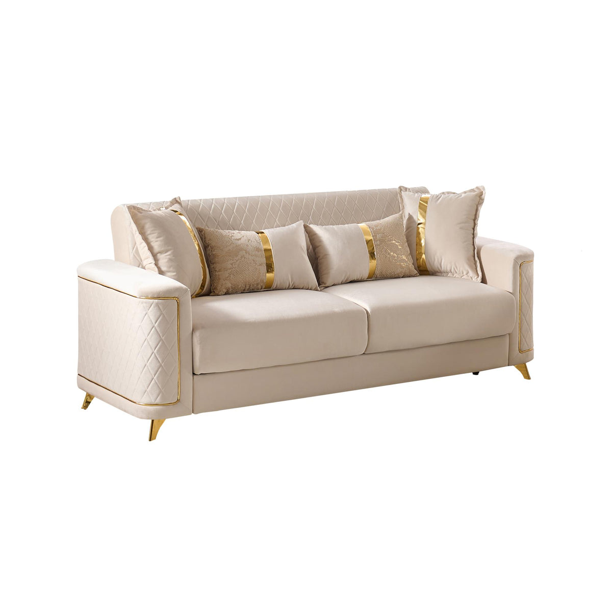 Celestia Modern Sofa in Ivory with Solid Birch Wood Frame, Pocket Coil Cushioning and Stainless Steel Legs