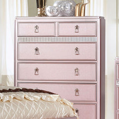 Contemporary Style Chest 1pc Mirror Trim Rose Gold Finish Bun Feet Felt Lined Top Drawers Bedroom Furniture