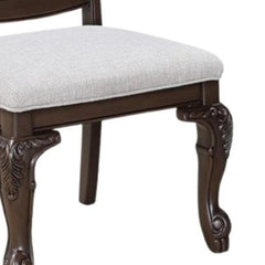 Odysseus Side Dining Chair Set of 2, Beige Linen, Scrolled Coffee Brown Wood