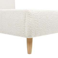 Pinnacle Curved Headboard Upholstered Platform Bed, Queen, Ivory White Boucle