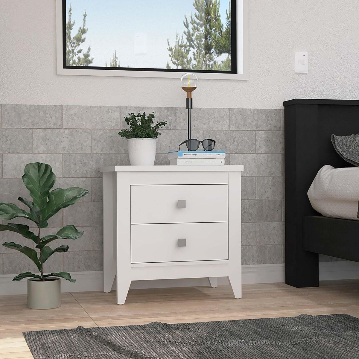 Nightstand 24"H, Two Drawers, Four Legs, Superior Top, White
