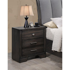 1pc Contemporary Dark Wood Grain Finish Metal Knobs Two-Drawers Nightstand Wooden Gray