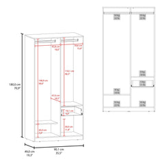 Clytemnestra 2-Door One Drawer Amoire with 2 Cabinets, Two Hanging rods and Four Shelves in Matt Gray and Natural Oak