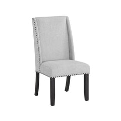 Modern Look 2pc Light Gray Finish Side Chair Fabric Full Back Upholstered Seat Back Wing Black Finish Nailhead Trim Accent Dining Room Wooden Furniture