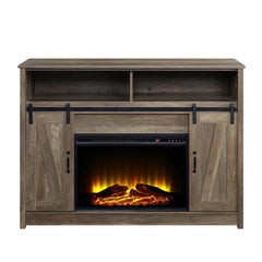 Hera Rustic Oak Finish Fireplace with Shelf Storage