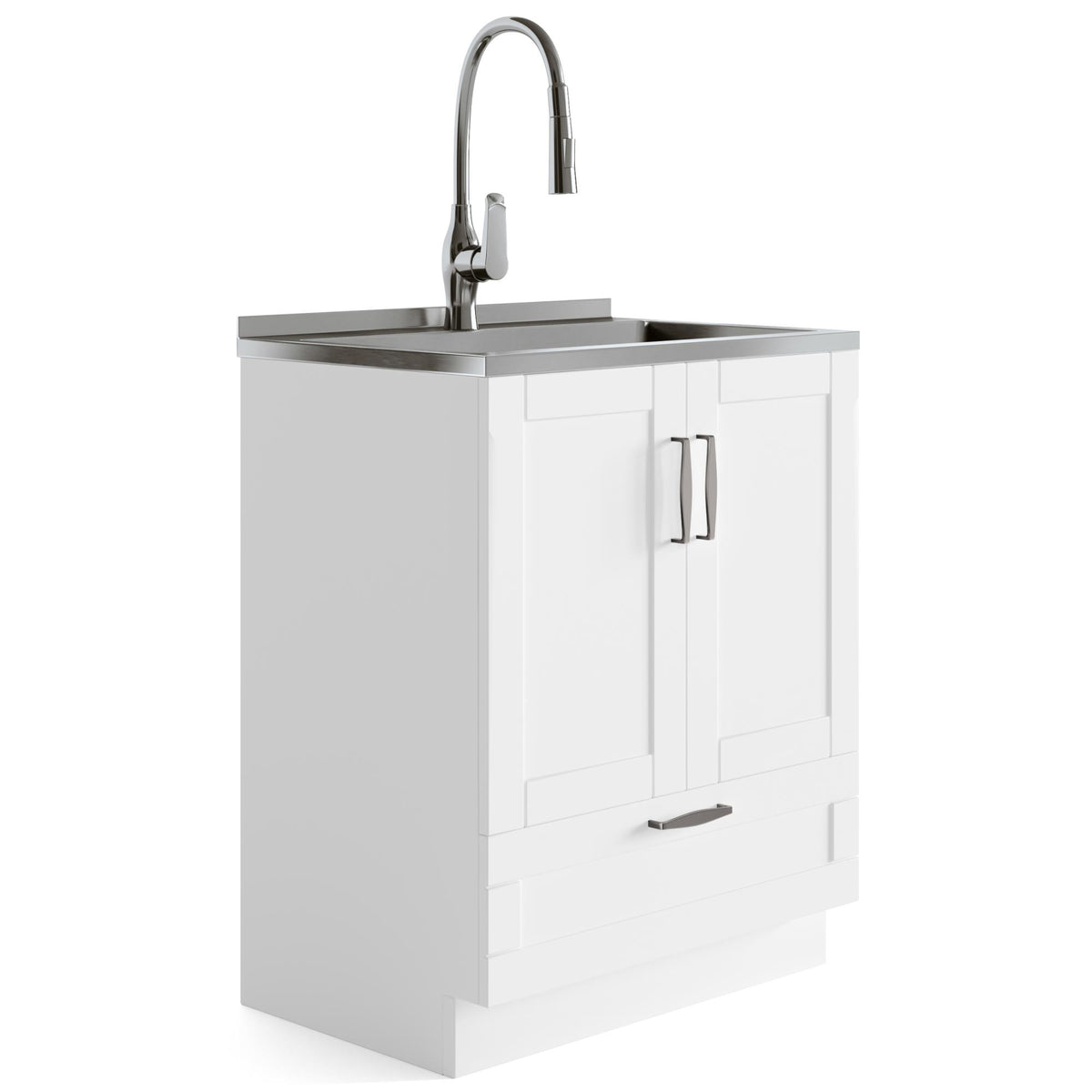 Melody - Deluxe 28" Laundry Cabinet with Pull-out Faucet and Stainless Steel Sink - Pure White