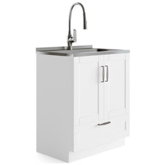 Melody - Deluxe 28" Laundry Cabinet with Pull-out Faucet and Stainless Steel Sink - Pure White