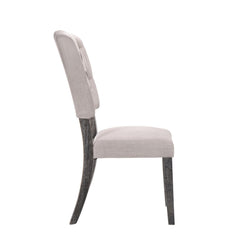 Transitional Dining Chairs Set of 2, Tufted Back Beige Fabric Upholstery Weathered Gray Oak Finish Wooden Dining Furniture