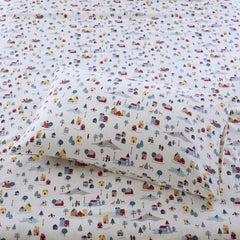 4 PCS Full Printed Sheet Set White Village Print