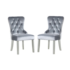 Glam Dark Gray Flannelette 2pcs Side Chairs Acrylic Tufted Upholstered Dining Chairs Wingback Design