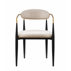 Supernova 21 Inch Dining Chairs Set of 2, Taupe Fabric, Foam Padded, Gold and Black Metal
