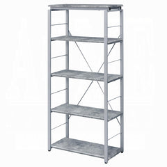 Metal Shelving Unit Bookshelf 1pc Home Office Furniture Wooden Storage Rack Shelves, Faux Concrete & Silver Finish