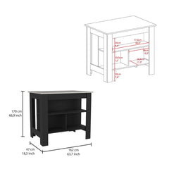 Kitchen Island Dozza, Three Shelves, Black / Ibiza Marble Color Finish