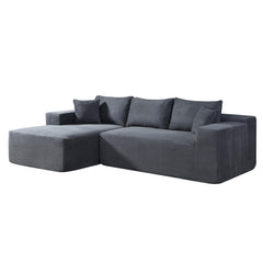 2-Piece Convertible Corduroy L-Shaped Sofa in a Box with Pillows, 3-Seater Modular Sectional Couch, Compressed Living Room Furniture, Dark Grey (Left Facing)