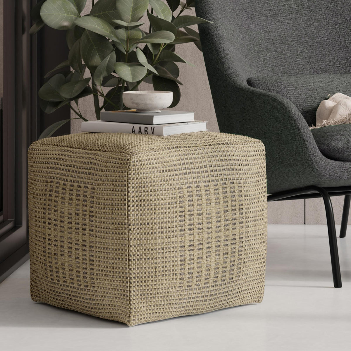 Andromache 18 inch Wide Square Pouf in Natural Handwoven Jute