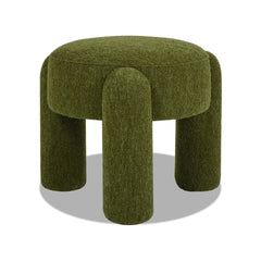 Venus 20.5" Round Fully Upholstered Ottoman, Moss Green Boucle