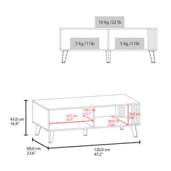 Rhea 47" Wide Coffee Table with One Open Shelf and One pull Down Cabinet Door, Living Room, Storage Black Wengue and Natural Oak