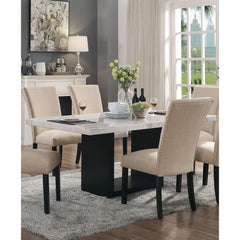 Attractive Elegant White Genuine Marble Table Top 1pc Dining Table Sturdy Design Solidwood Base Dining Room Table