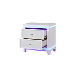 Avalon Modern Style 2-Drawer Nightstand with Mirror-Embellished Front and LED Enhancement in White