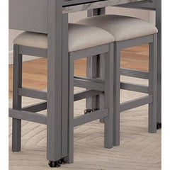 Rustic 5pc Dining Set Counter Height Dining Table w Storage drawer Faux Marble Top 4x Stools Light Gray Dining Room Furniture