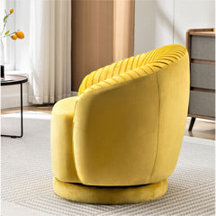 Velvet 364 Degree Swivel Barrel Chair, Pleated Modern Accent Armchair with Sturdy Base and Thick Padded Cushion, Leisure Round Sofa Chair for Living Room Bedroom Office Hotel Nursery