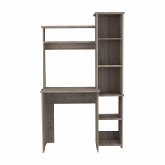 Light Grey 6-Shelf Writing Desk with Built-in Bookcase