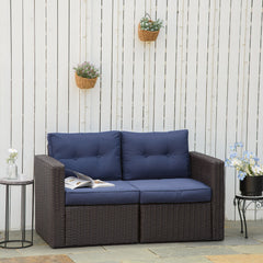 2 Piece Patio Wicker Corner Sofa Set, Outdoor PE Rattan Furniture, with Curved Armrests and Padded Cushions for Balcony, Garden, or Lawn, Dark Blue