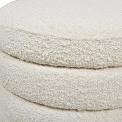 Tale 19" Oversized Round Storage Ottoman, Ivory White Boucle