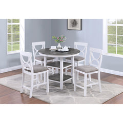 Mercury Height Dining Table w Storage Shelve 4x Chairs Padded Seat Unique Design Back 5pc Dining Set White Color