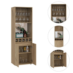 Harmony Bar Cabinet, Two Shelves, Five Built-in Wine Rack, Double Door -Light Oak
