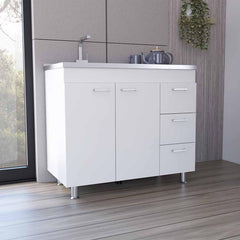 Aphrodite Base Cabinet , Three Drawers, Double Door, Four Legs -White