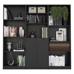 Camelot 3 Piece Home Bookcase set, 74" Wide with 12 Shelves and Two-Door Cabinet , Living Room Set Set Black