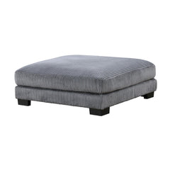 Story 45 Inch Ottoman, Attached Seat Cushion in Gray Corduroy Fabric, Wood