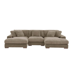 Large Seating Corduroy Upholstered Double Chaise Sectional
