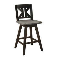 Mercury Height Chairs Set of 2, Black Gray 360-degree Swivel Chair Solid Rubberwood Kitchen Dining Furniture, Divided X-Back