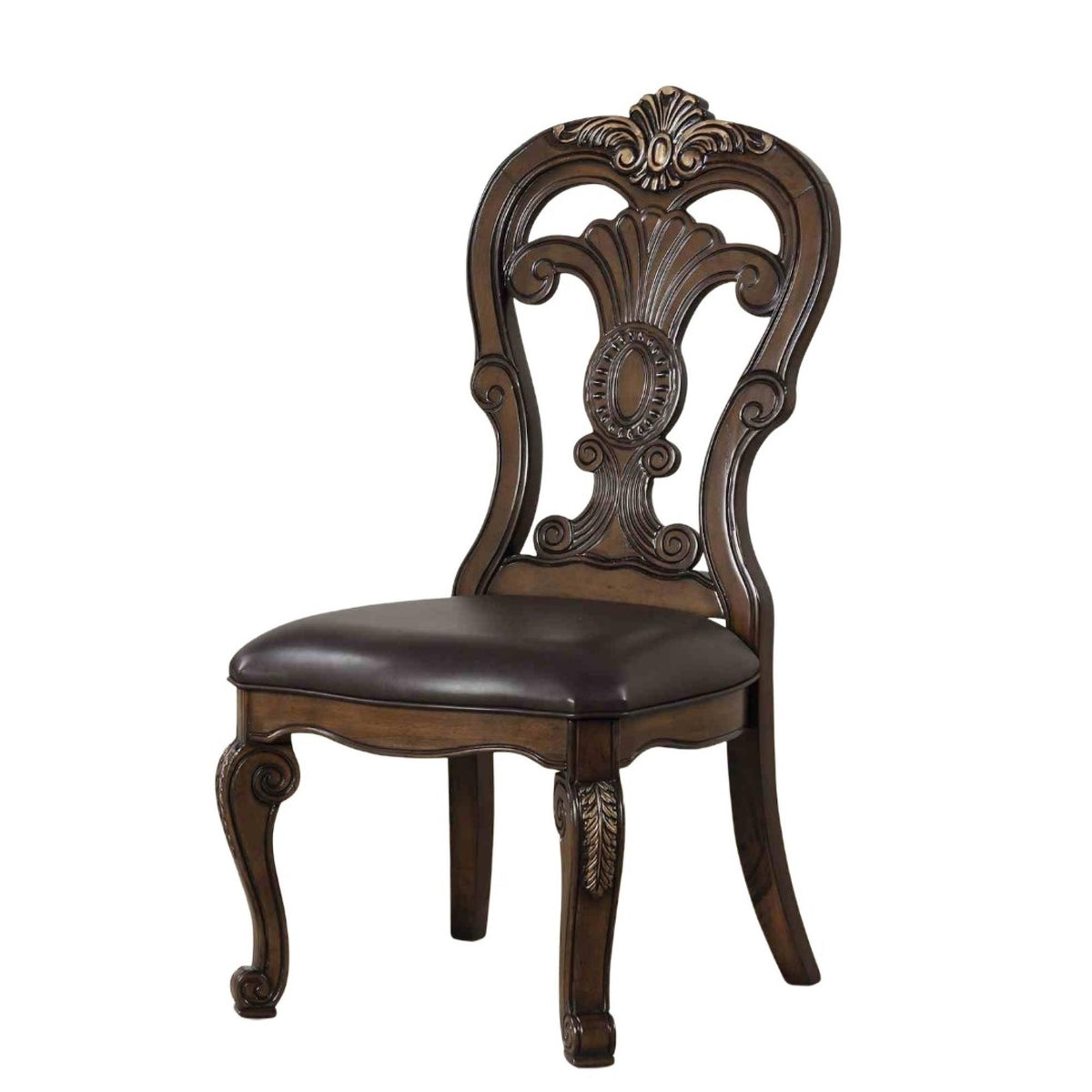 Traditional Style 2pc Side Chair Ornate Corbels Dark Brown Finish Dining Room