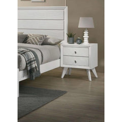 Contemporary White Color 1pc Nightstand Bedroom Furniture Solid wood Wave Texture 2-Drawers Bedside Table Bronze Round Knobs