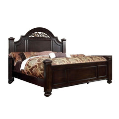 Sun King Size Bed 1pc Contemporary Style Dark Walnut Bedroom Furniture Formal Floral Design in Headboard