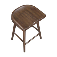 Brown Finish Counter Height Stools Set of 2 Saddle Seat Sturdy Wood Frame Furniture Classic Aesthetic Ergonomic Design