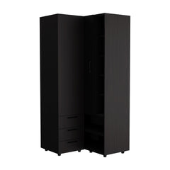 Meteor Corner Armoire With Double Doors And Interior Shelves, Space-Saving Wardrobe, Black