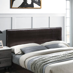 Modern Brown 1pc Full Size Bed Faux Leather Upholstered Bedframe Bedroom Furniture Adjustable Headboard