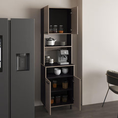 Arcadia Pantry Cabinet, With 5 Shelves And 4 Doors, Black, Light Gray