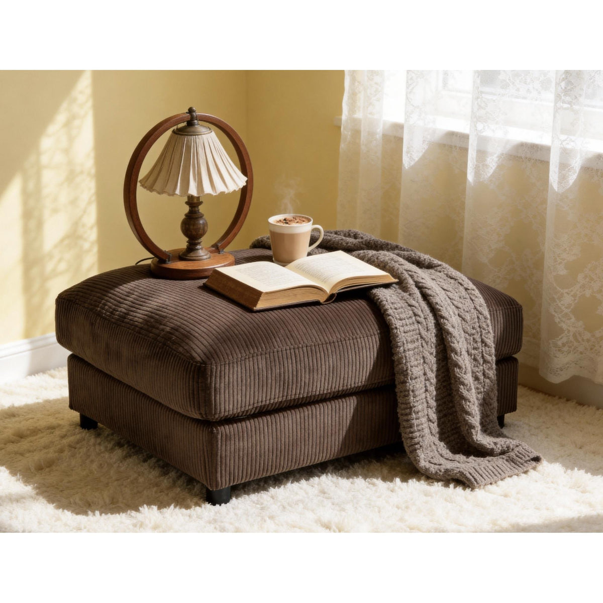 Corduroy Upholstered Rectangle Ottoman