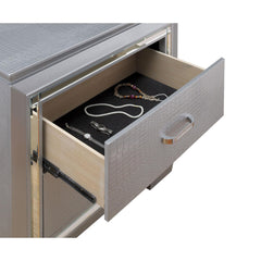 Contemporary 1pc Nightstand Silver Bedside Table LED Light English Dovetail Drawer Bedroom Furniture