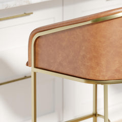 31" Modern Bar Stool , Tobacco Brown Faux Leather with Gold Steel Frame, 1PC
