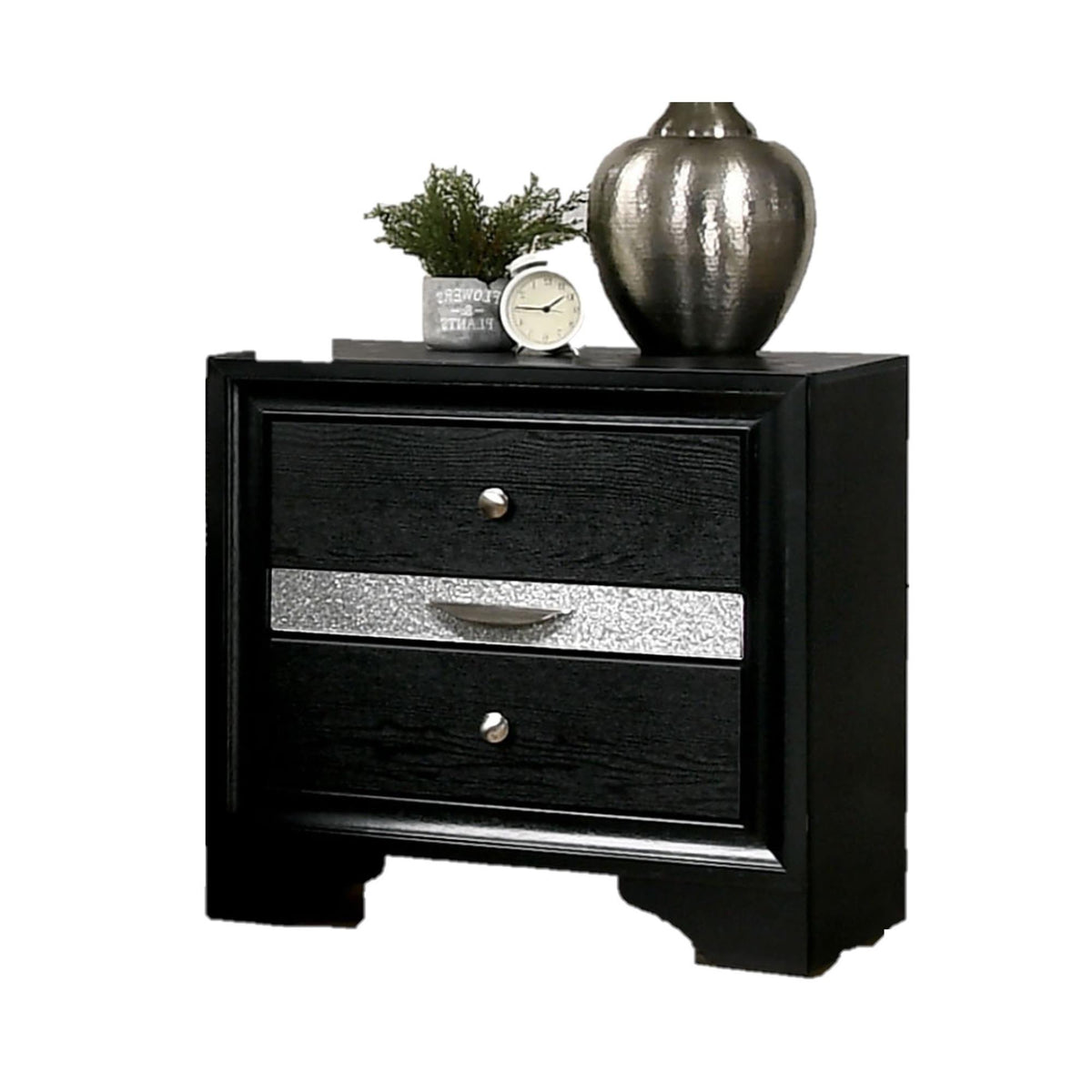 Contemporary Black 1pc Nightstand Nickle round Knob Handles English Dovetails Hidden Drawer Bedside Table