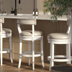31" Bar Stool, White Wood with Gray Faux Leather Seat and Back, 1PC